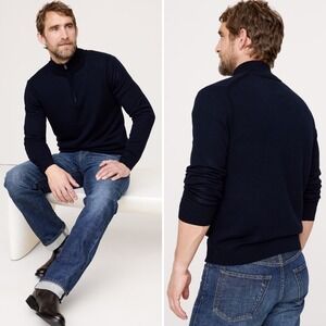 NWT Banana Republic Merino Wool Half Zip Sweater MEDIUM Navy‎ Blue Stand Collar